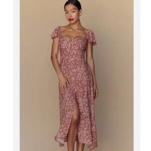 Reformation Baxley Dress in La Vie En Rose Floral Pattern Midi Dress Size 18